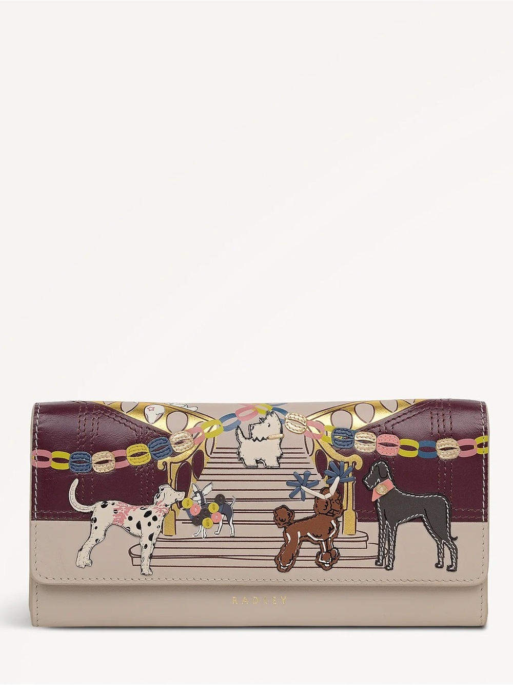 RADLEY LONDON Beige Wallet with Burgundy Trim and Dog Parade Print